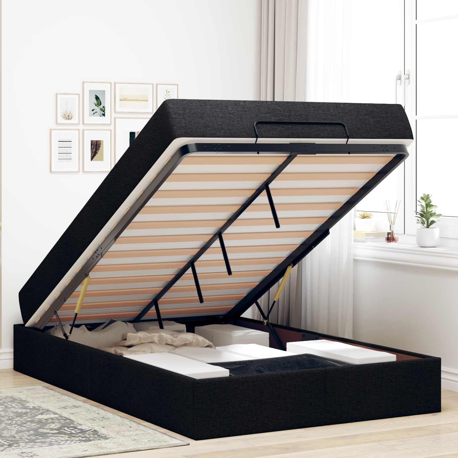 vidaXL Rama łóżka z materacem 2 pcs Czarny tkanina