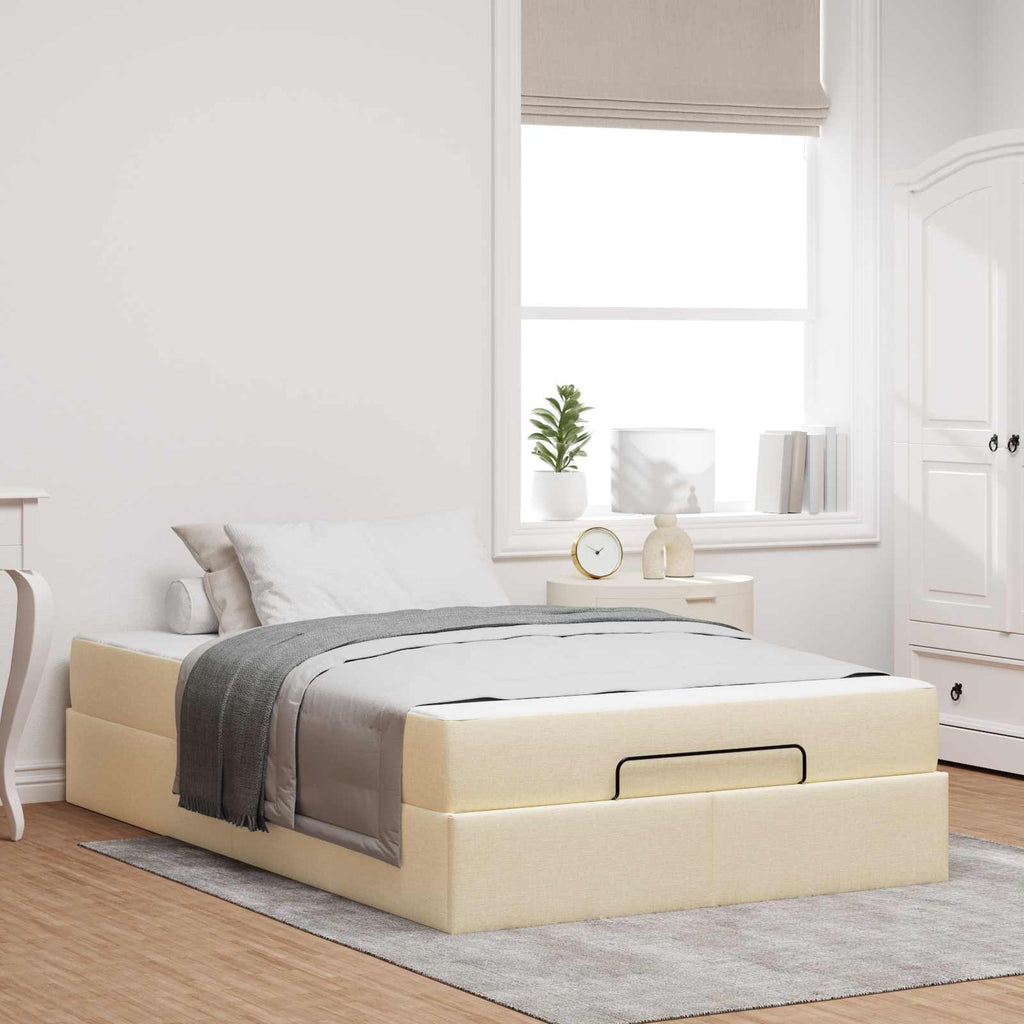 vidaXL Rama łóżka z materacem 2 pcs Kremowy tkanina