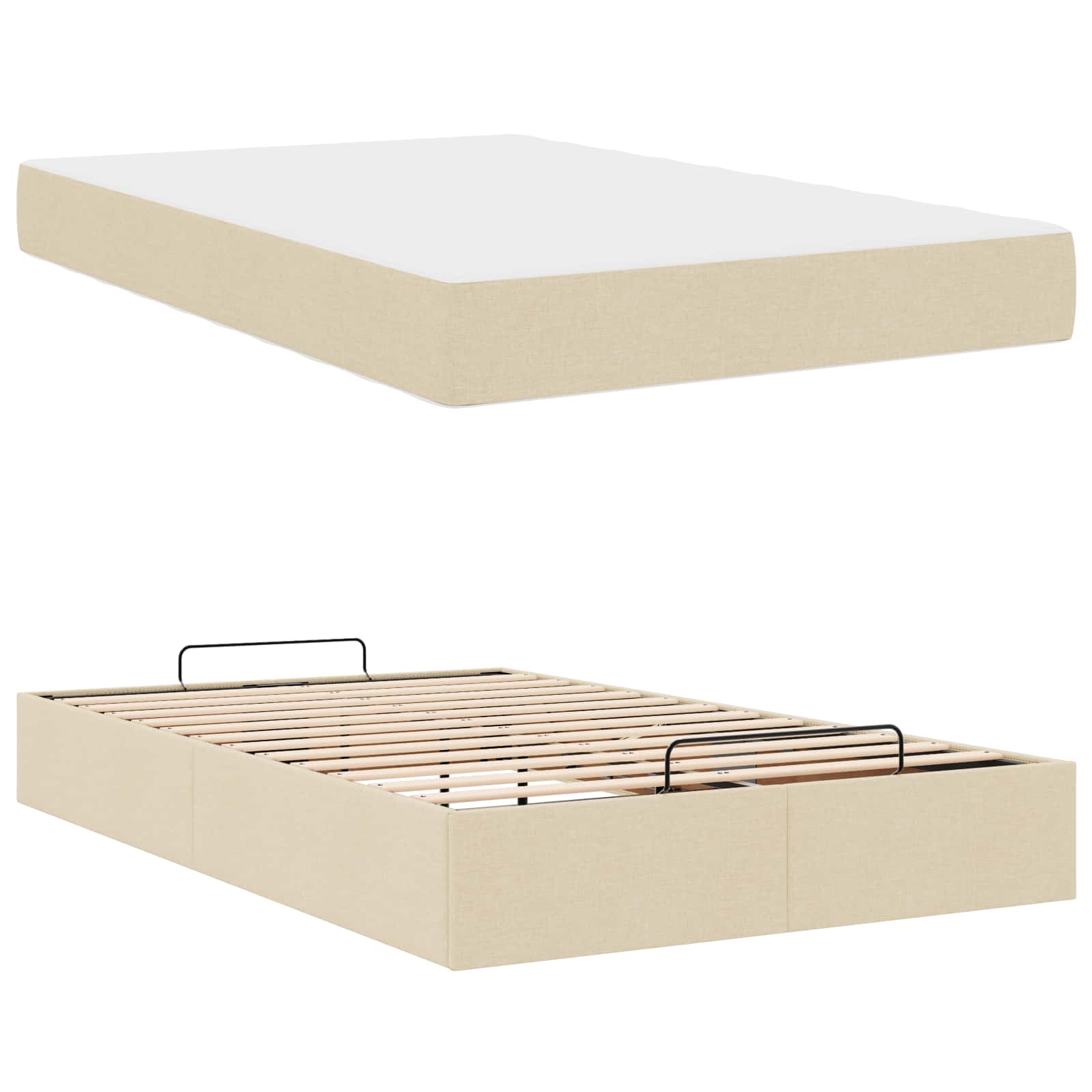 vidaXL Rama łóżka z materacem 2 pcs Kremowy tkanina