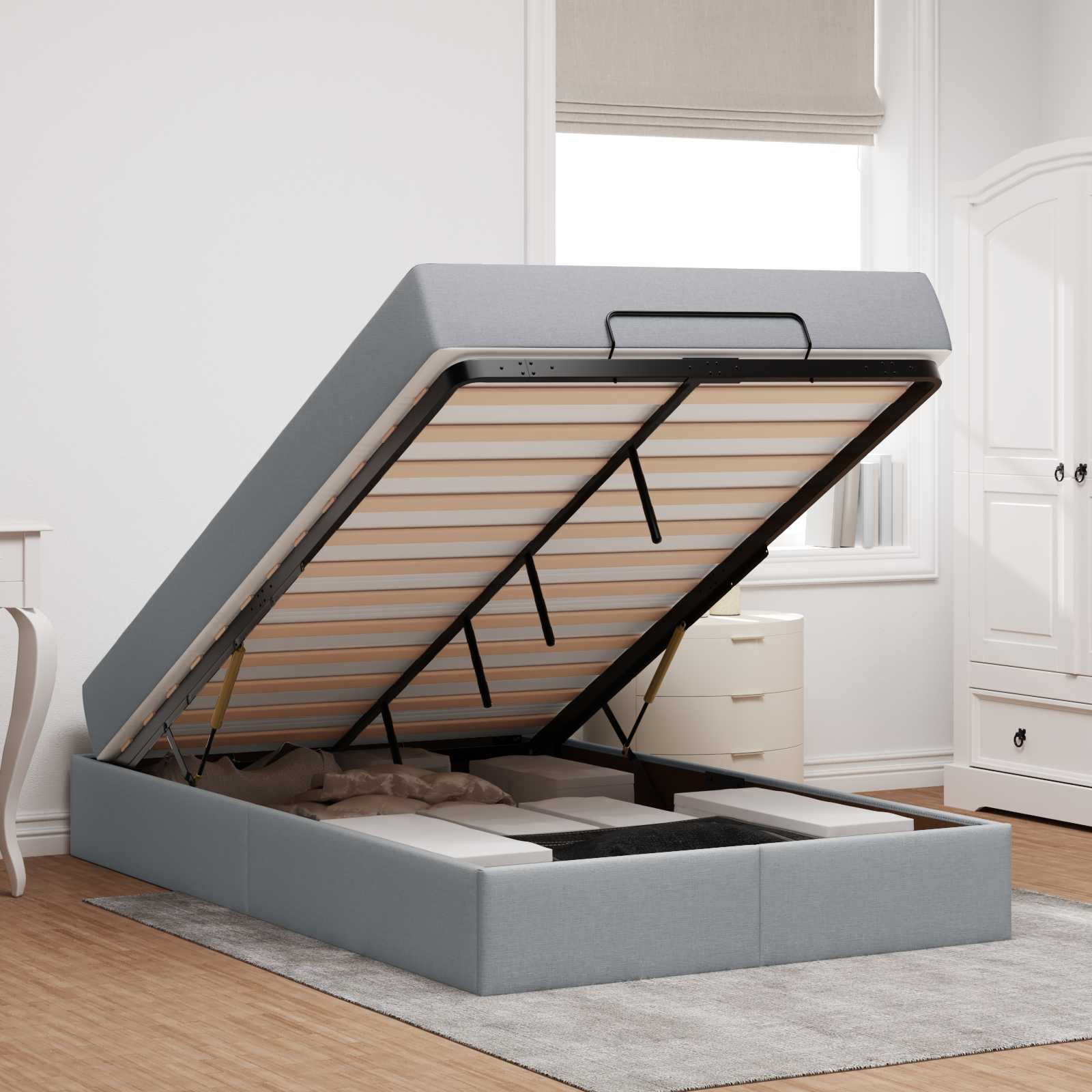 vidaXL Rama łóżka z materacem 2 pcs Jasnoszary tkanina