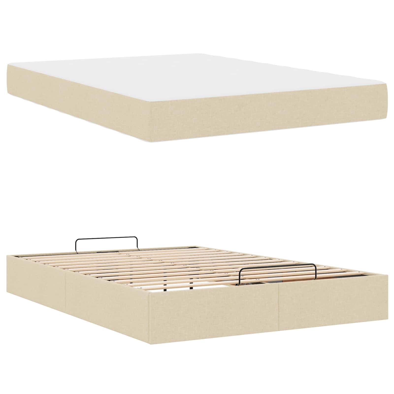 vidaXL Rama łóżka z materacem 2 pcs Kremowy tkanina
