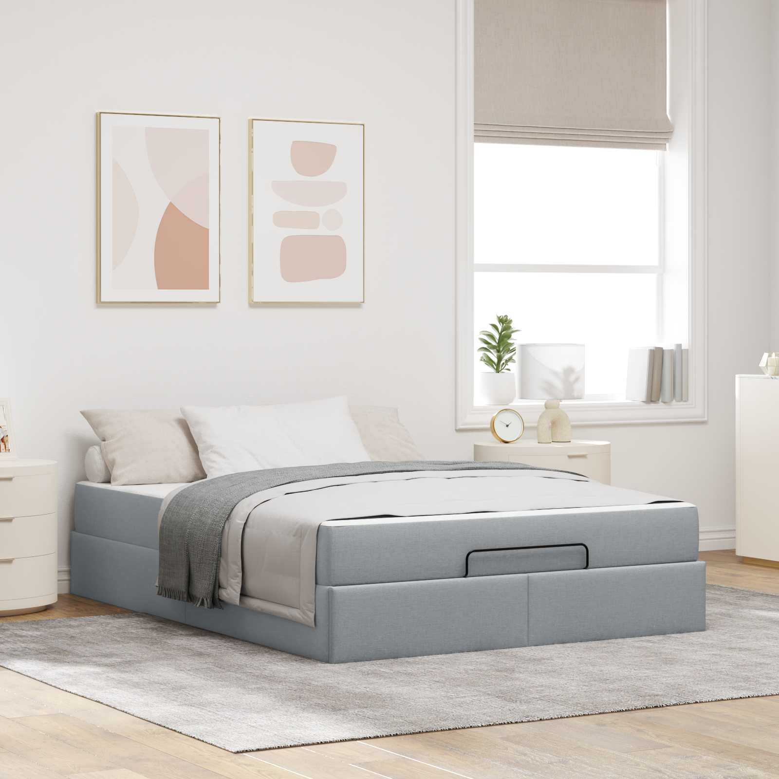 vidaXL Rama łóżka z materacem 2 pcs Jasnoszary tkanina