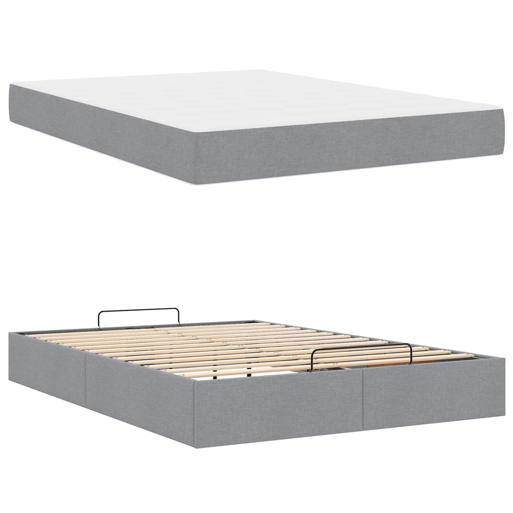 vidaXL Rama łóżka z materacem 2 pcs Jasnoszary tkanina