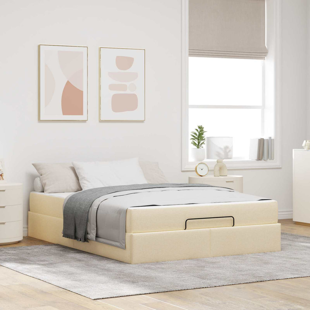 vidaXL Rama łóżka z materacem 2 pcs Kremowy tkanina