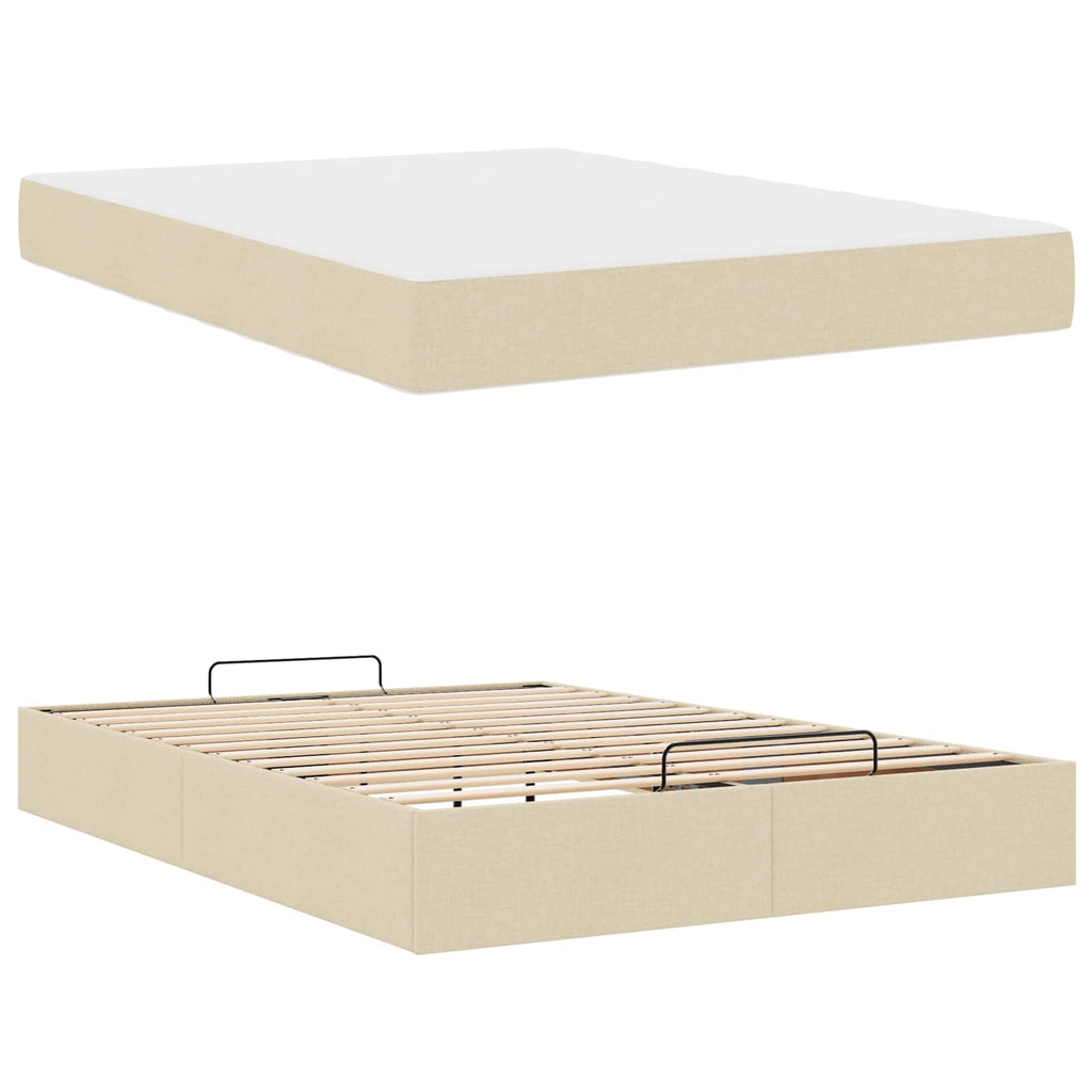 vidaXL Rama łóżka z materacem 2 pcs Kremowy tkanina