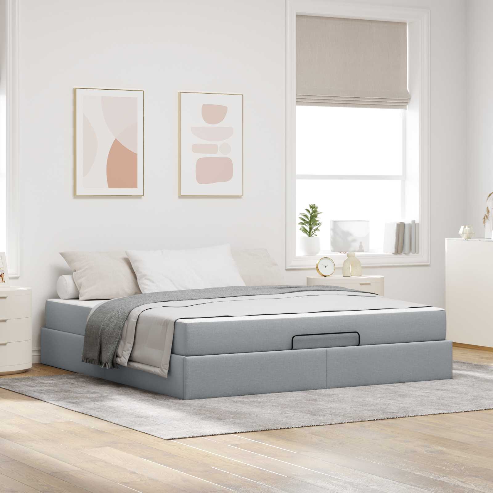 vidaXL Rama łóżka z materacem 2 pcs Jasnoszary tkanina