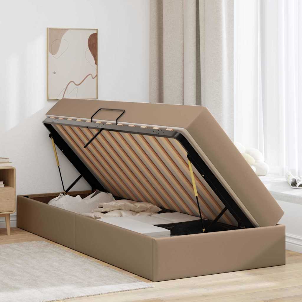 vidaXL Łóżko z miejscem na przechowywanie i materacem 2 pcs Cappuccino