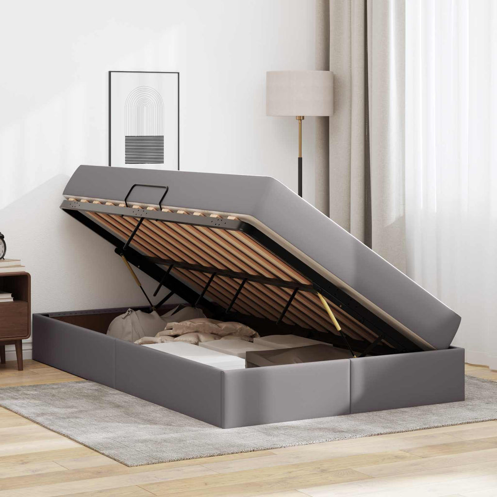 vidaXL Łóżko z miejscem na przechowywanie i materacem 2 pcs Szary