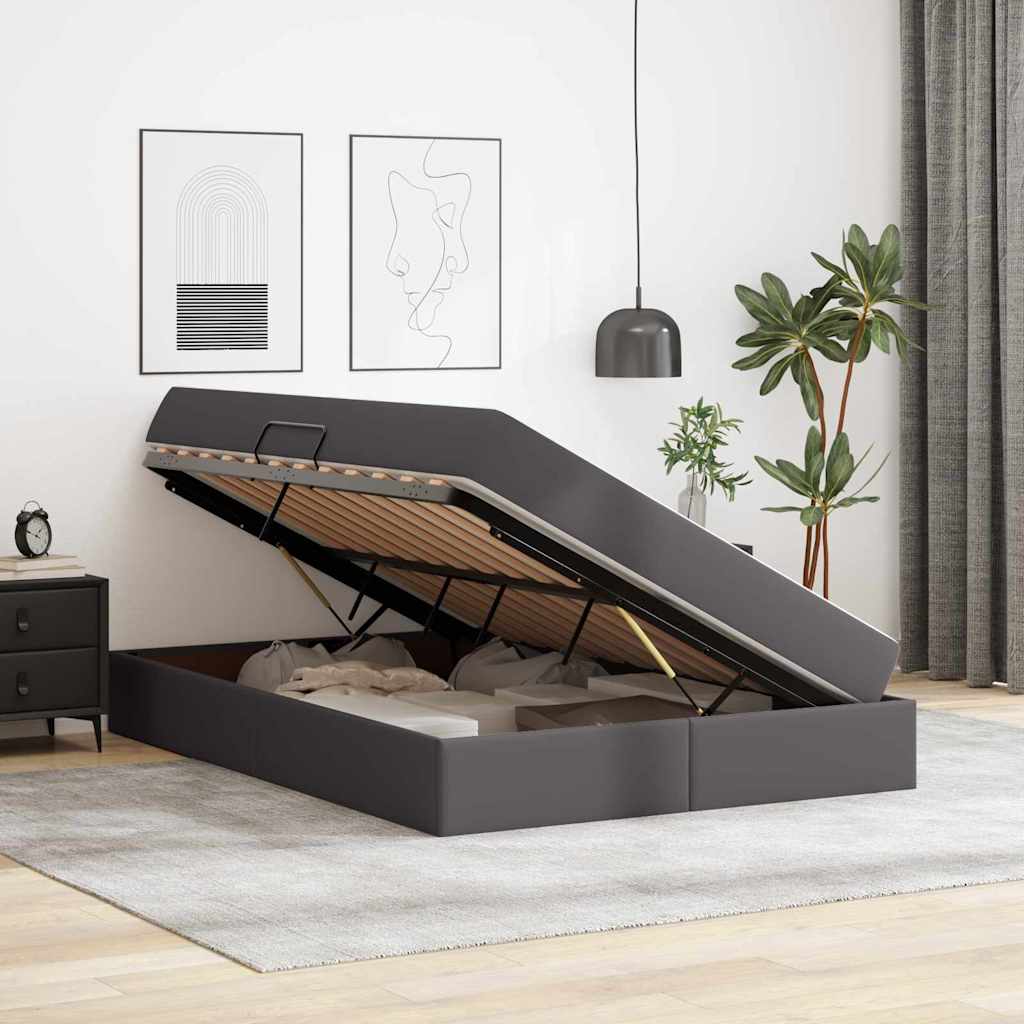 vidaXL Łóżko z miejscem na przechowywanie i materacem 2 pcs Szary