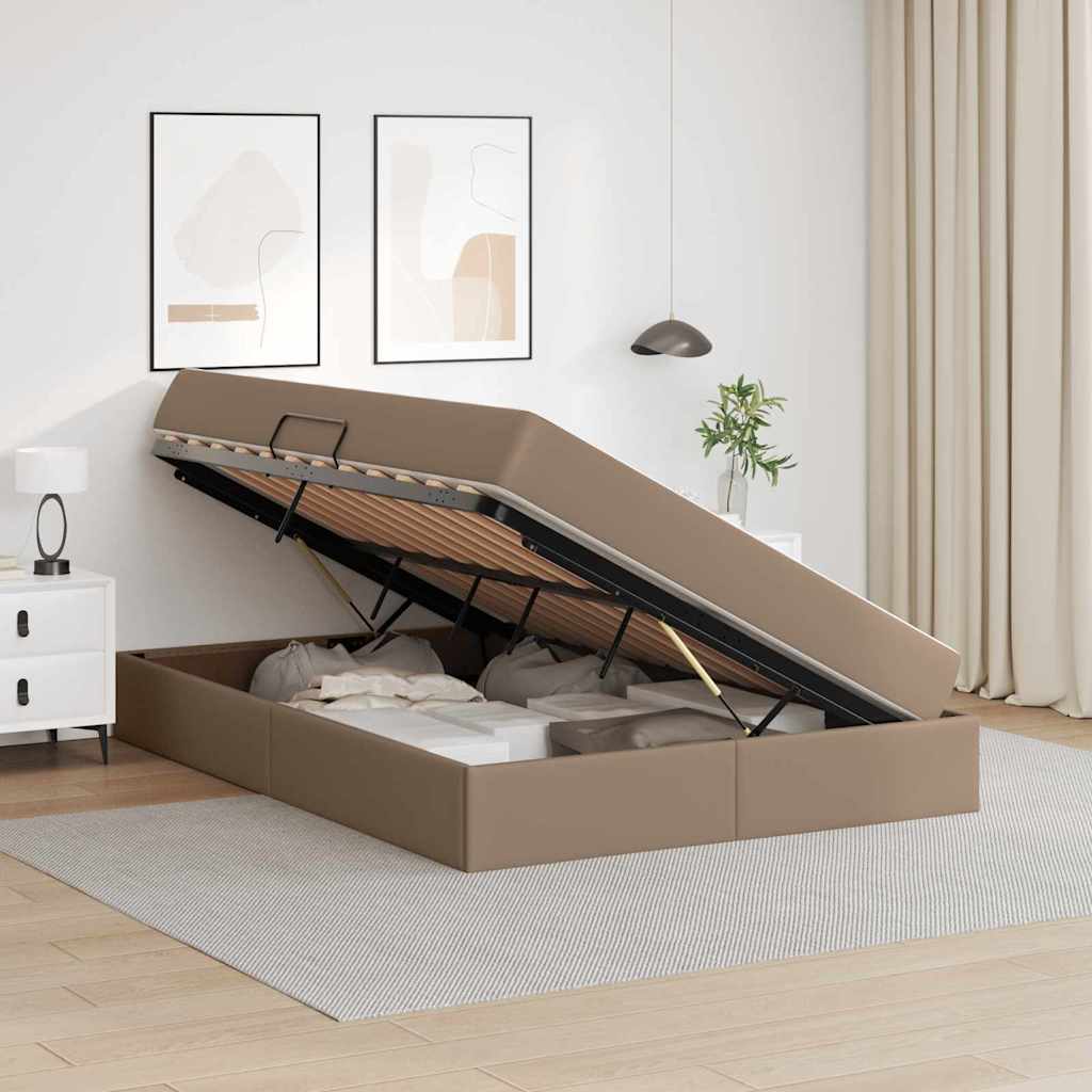 vidaXL Łóżko z miejscem na przechowywanie i materacem 2 pcs Cappuccino