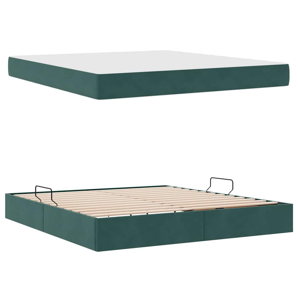vidaXL Łóżko z miejscem na przechowywanie i materacem Ciemna zieleń