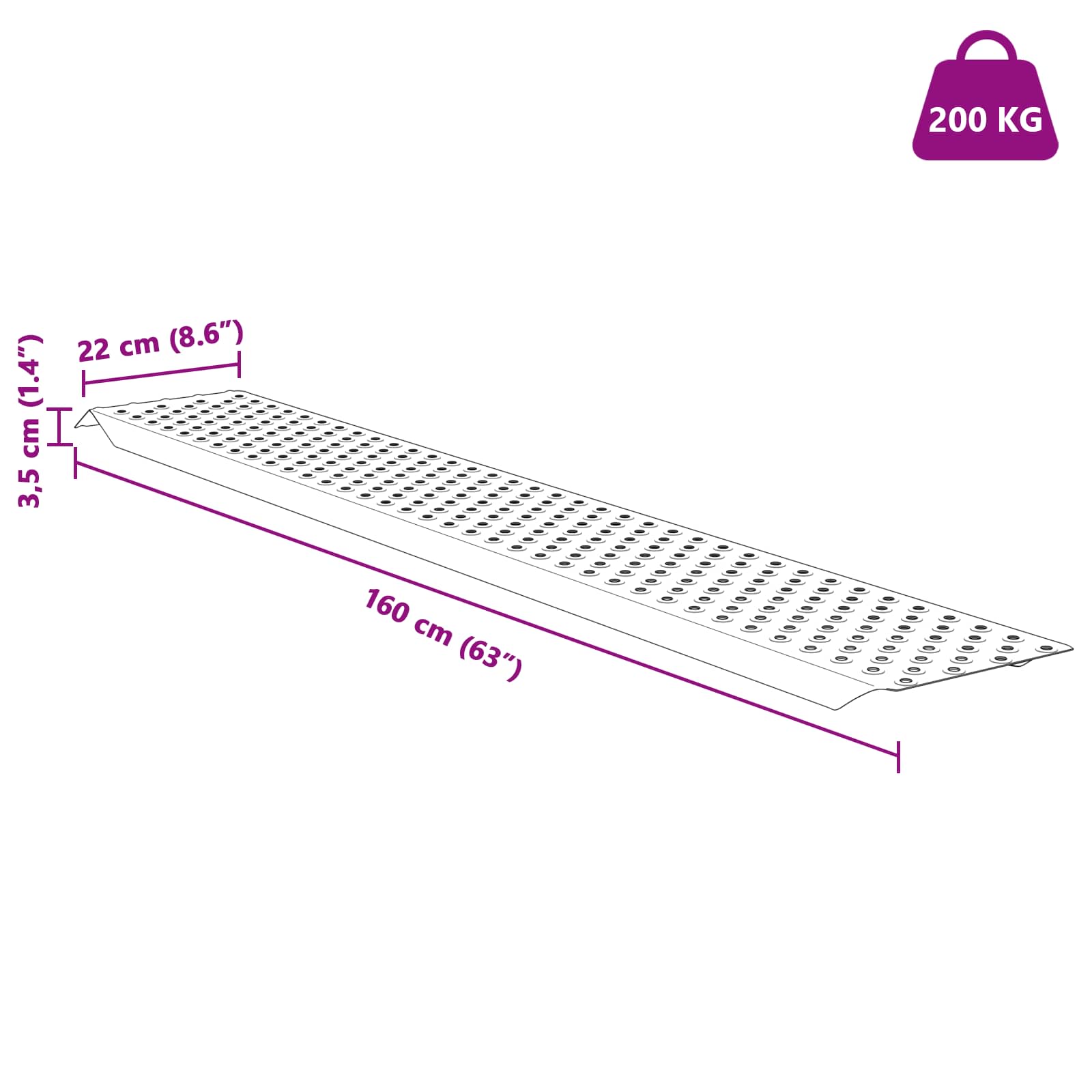 vidaXL Rampy załadunkowe 200 kg Srebrny 159 x 23 x 5 cm