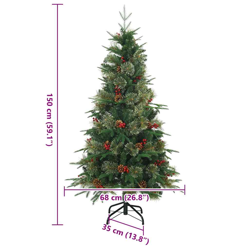 vidaXL Sztuczna choinka z zawiasami Zielony 150 cm PVC, PE i Stal