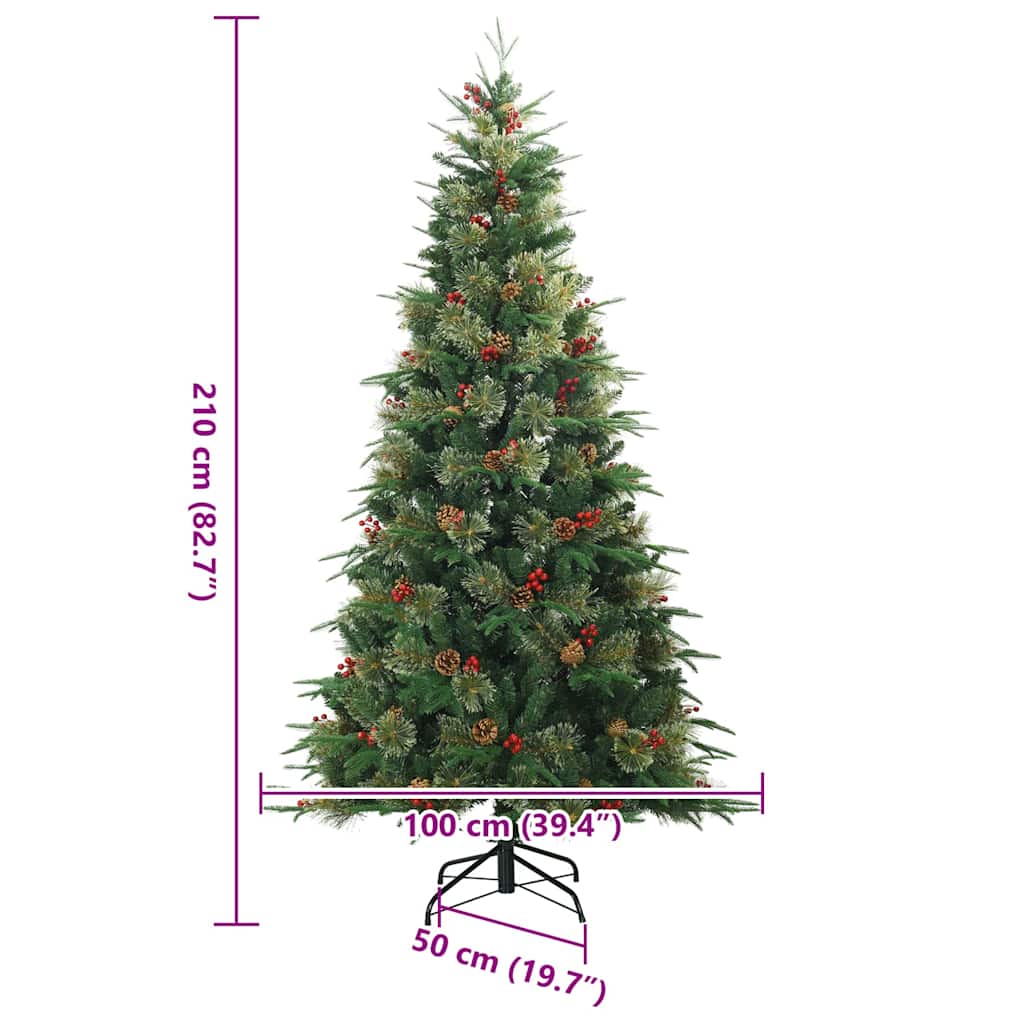 vidaXL Sztuczna choinka z zawiasami Zielony 210 cm PVC, PE i Stal