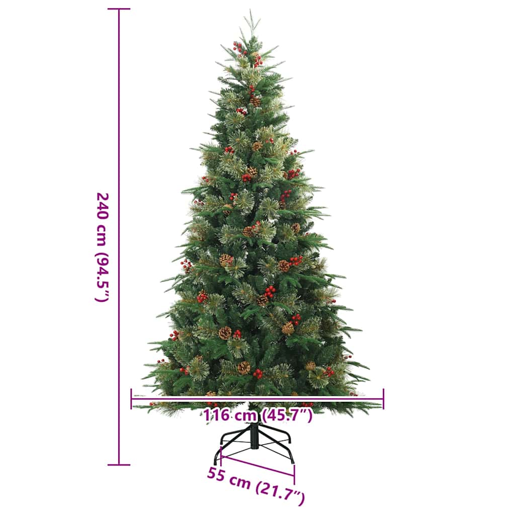 vidaXL Sztuczna choinka z zawiasami Zielony 240 cm PVC, PE i Stal