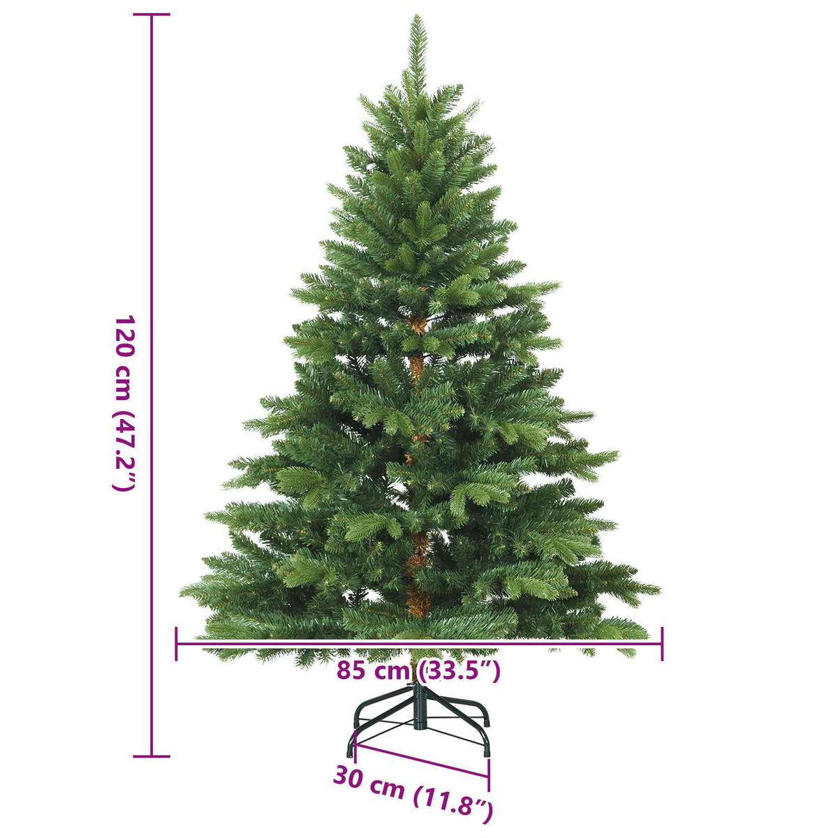 vidaXL Sztuczna choinka z zawiasami Zielony 120 cm PVC, PE i stal