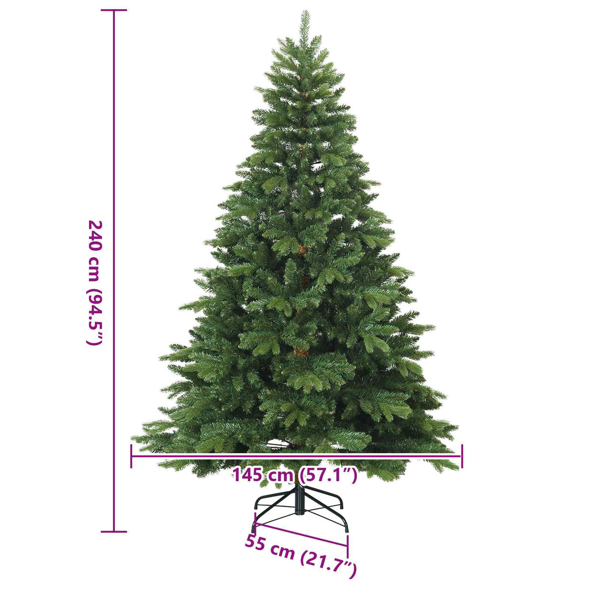 vidaXL Sztuczna choinka z zawiasami Zielony 240 cm PVC, PE i stal