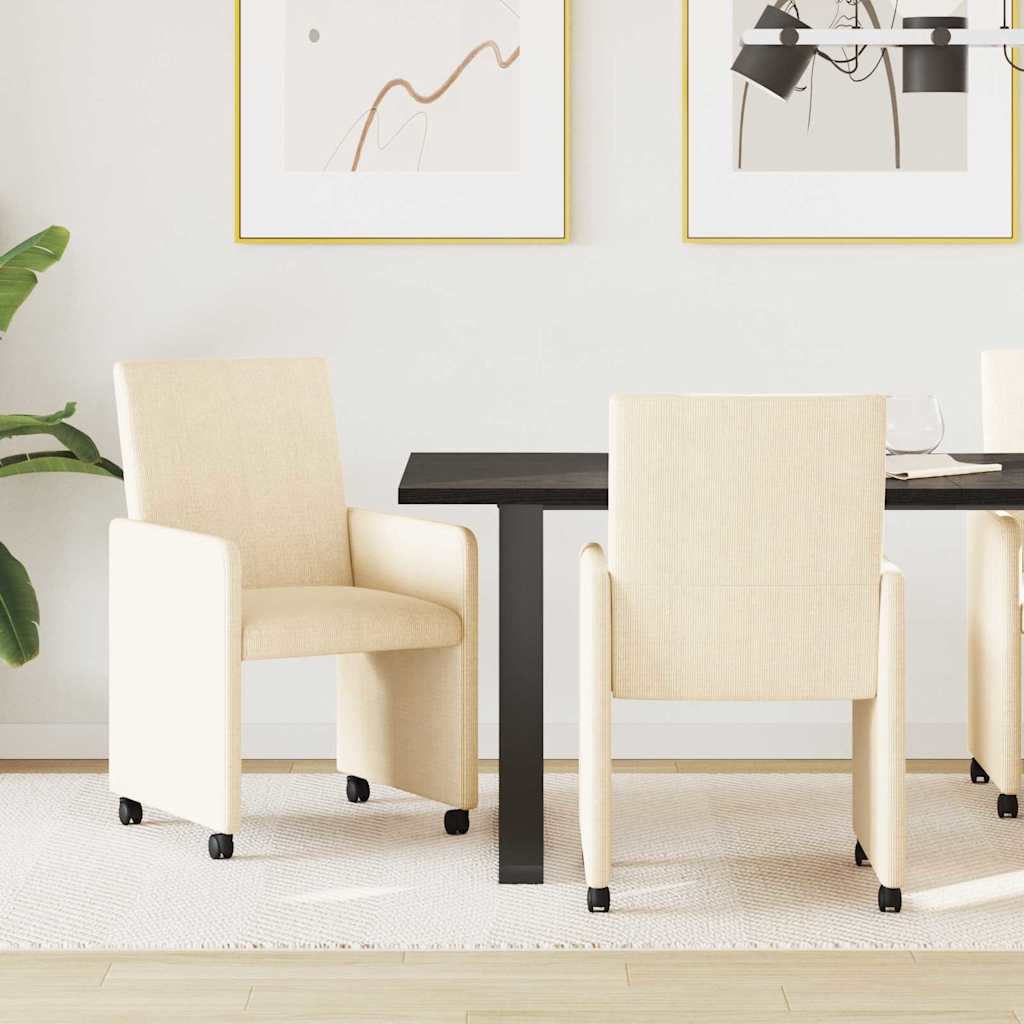 vidaXL Krzesełka jadalne na kółkach 2 pcs Kremowy 57 x 66 x 94 cm