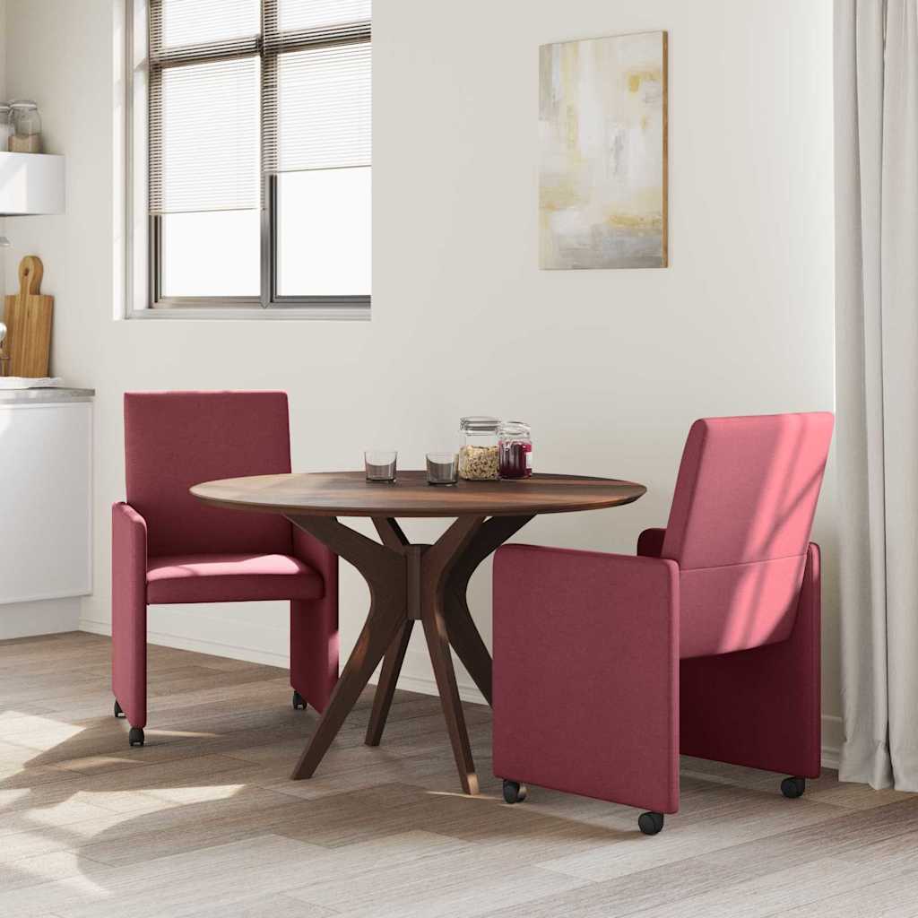 vidaXL Krzesełka jadalne na kółkach 2 pcs czerwone wino tkanina