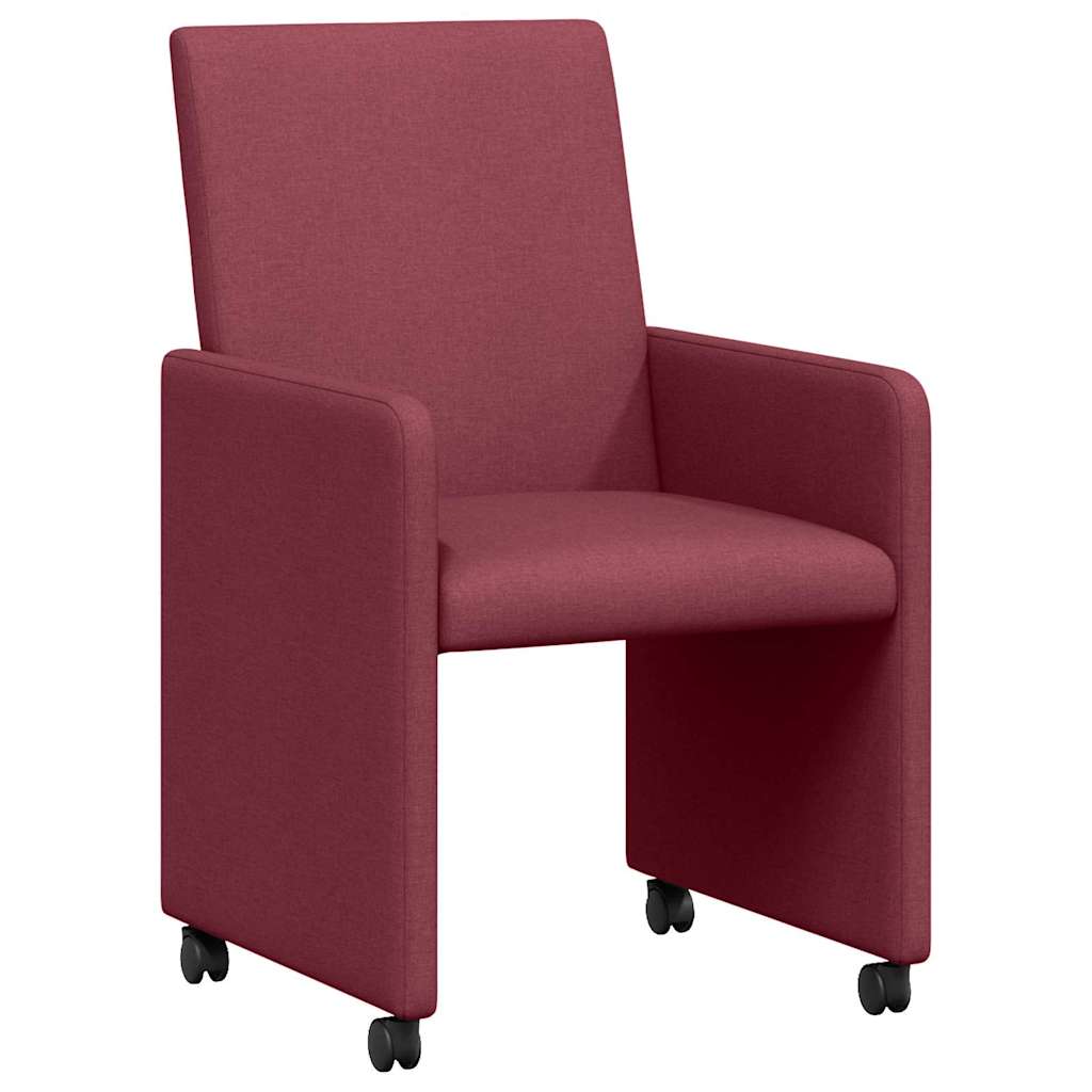 vidaXL Krzesełka jadalne na kółkach 2 pcs czerwone wino tkanina