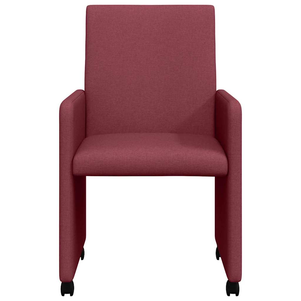 vidaXL Krzesełka jadalne na kółkach 2 pcs czerwone wino tkanina