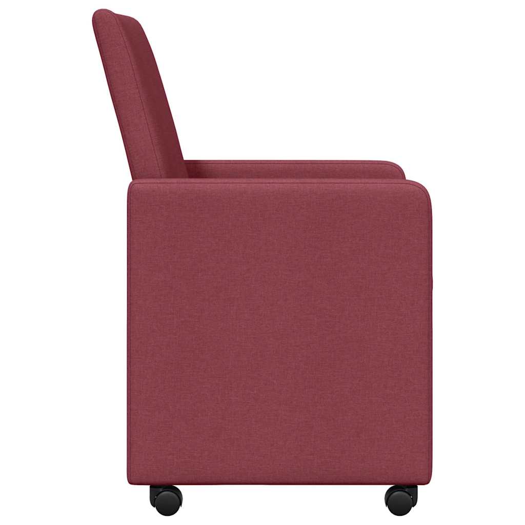 vidaXL Krzesełka jadalne na kółkach 2 pcs czerwone wino tkanina
