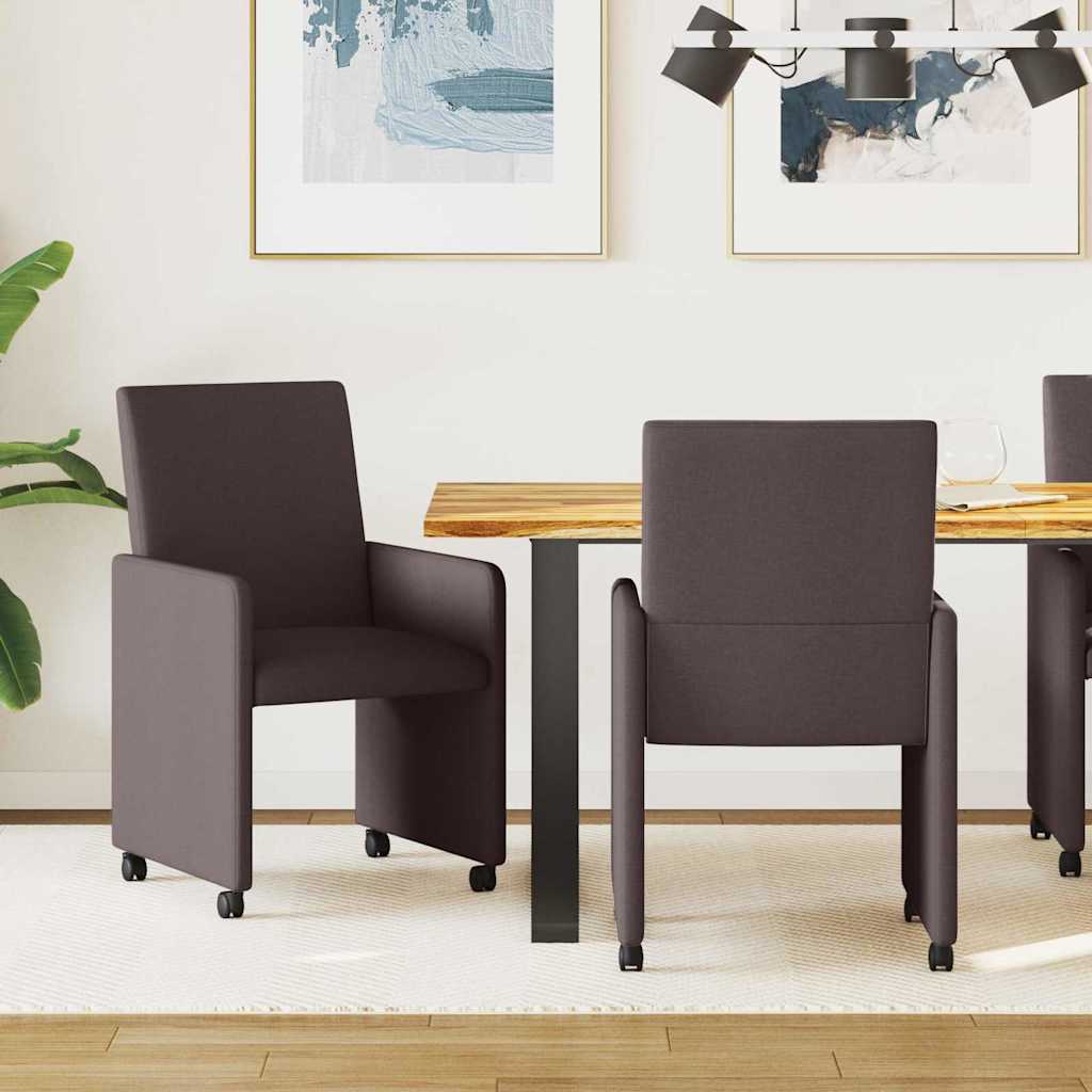 vidaXL Krzesełka jadalne na kółkach 2 pcs Ciemny brąz 57 x 66 x 94 cm