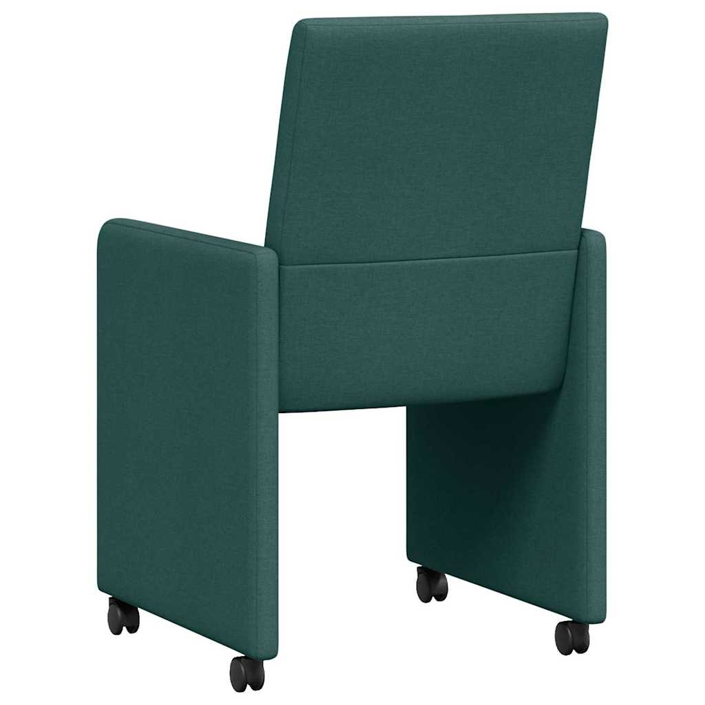 vidaXL Krzesełka jadalne na kółkach 2 pcs Ciemna zieleń tkanina