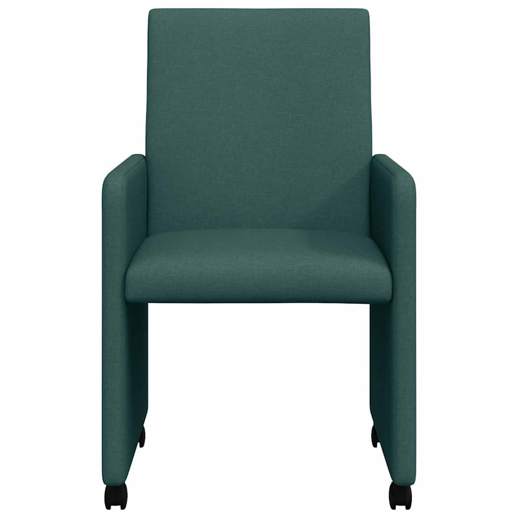 vidaXL Krzesełka jadalne na kółkach 2 pcs Ciemna zieleń tkanina