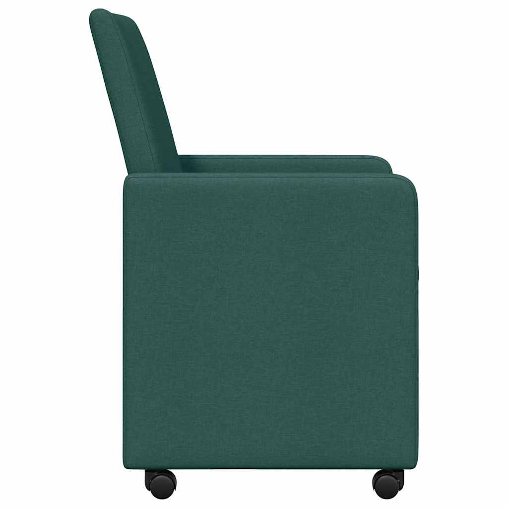 vidaXL Krzesełka jadalne na kółkach 2 pcs Ciemna zieleń tkanina