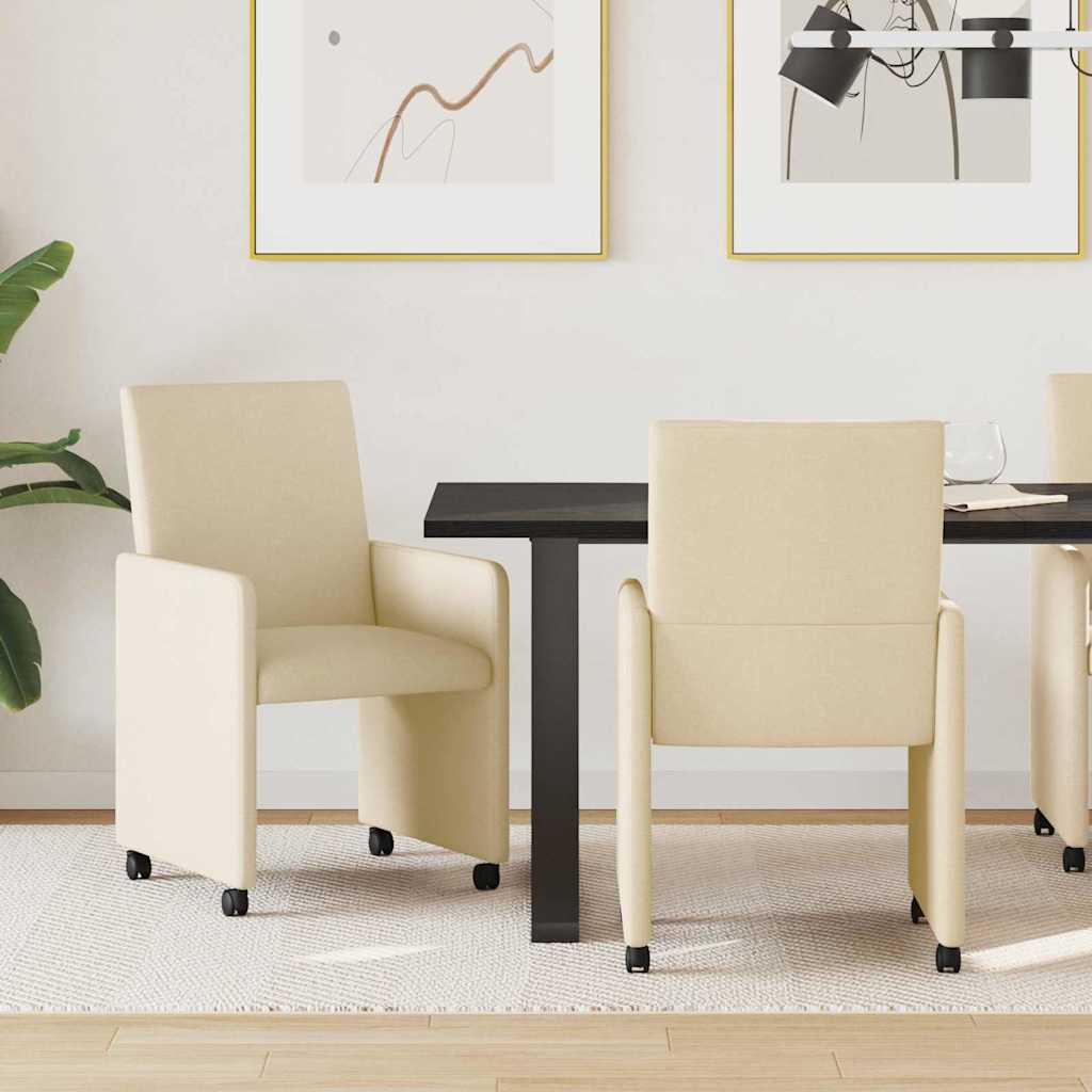 vidaXL Krzesełka jadalne na kółkach 2 pcs Kremowy 57 x 66 x 94 cm