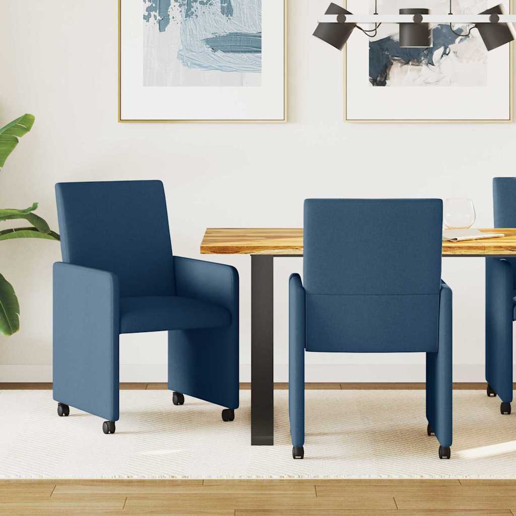 vidaXL Krzesełka jadalne na kółkach 2 pcs Niebieski 57 x 66 x 94 cm