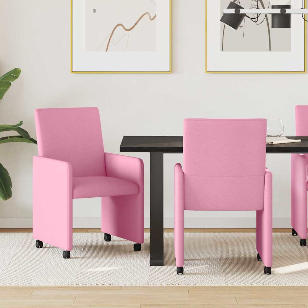 vidaXL Krzesełka jadalne na kółkach 2 pcs Różowy 57 x 66 x 94 cm