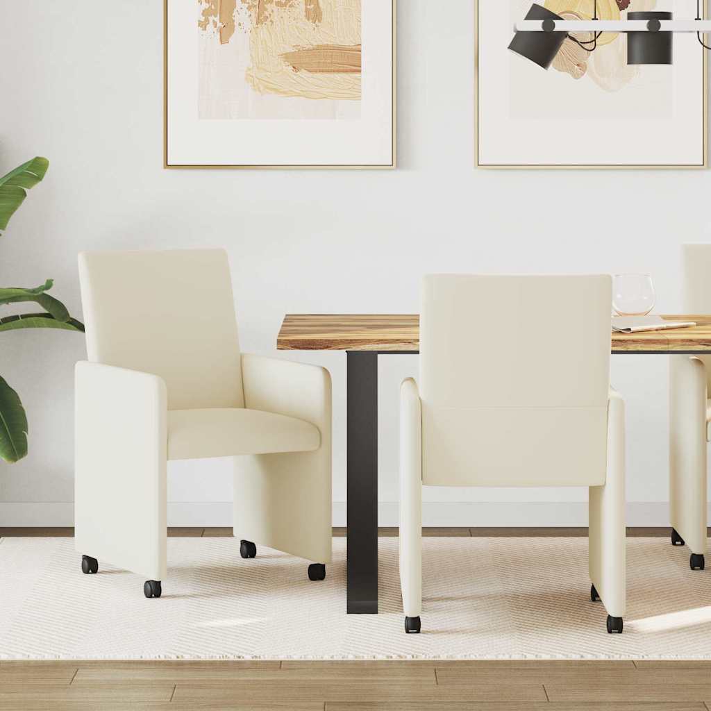 vidaXL Krzesełka jadalne na kółkach 2 pcs Kremowy 57 x 66 x 94 cm