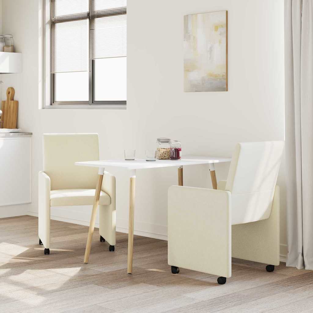 vidaXL Krzesełka jadalne na kółkach 2 pcs Kremowy 57 x 66 x 94 cm