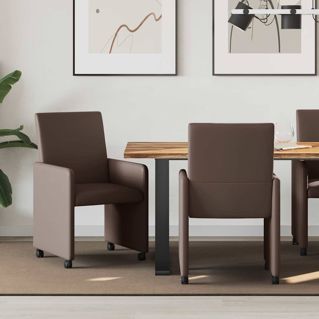 vidaXL Krzesełka jadalne na kółkach 2 pcs Brązowy 57 x 66 x 94 cm