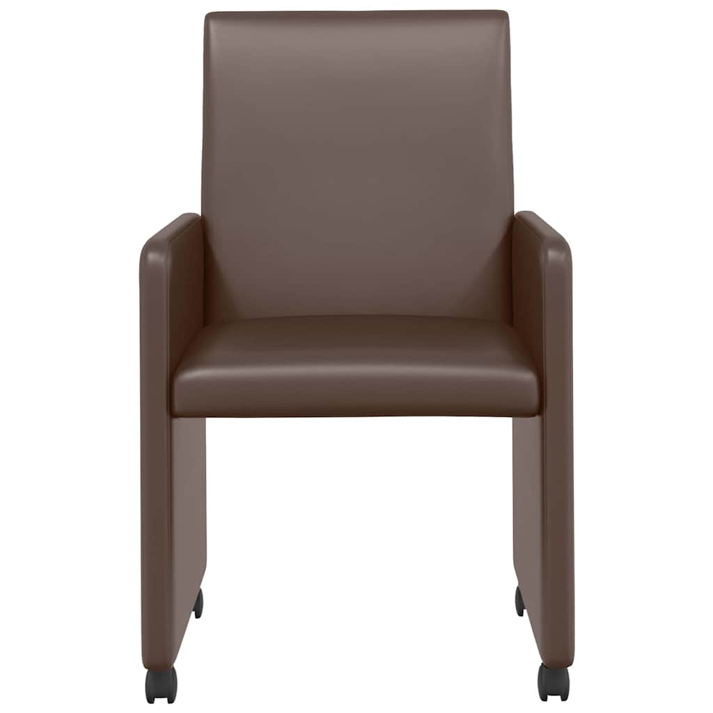 vidaXL Krzesełka jadalne na kółkach 2 pcs Brązowy 57 x 66 x 94 cm