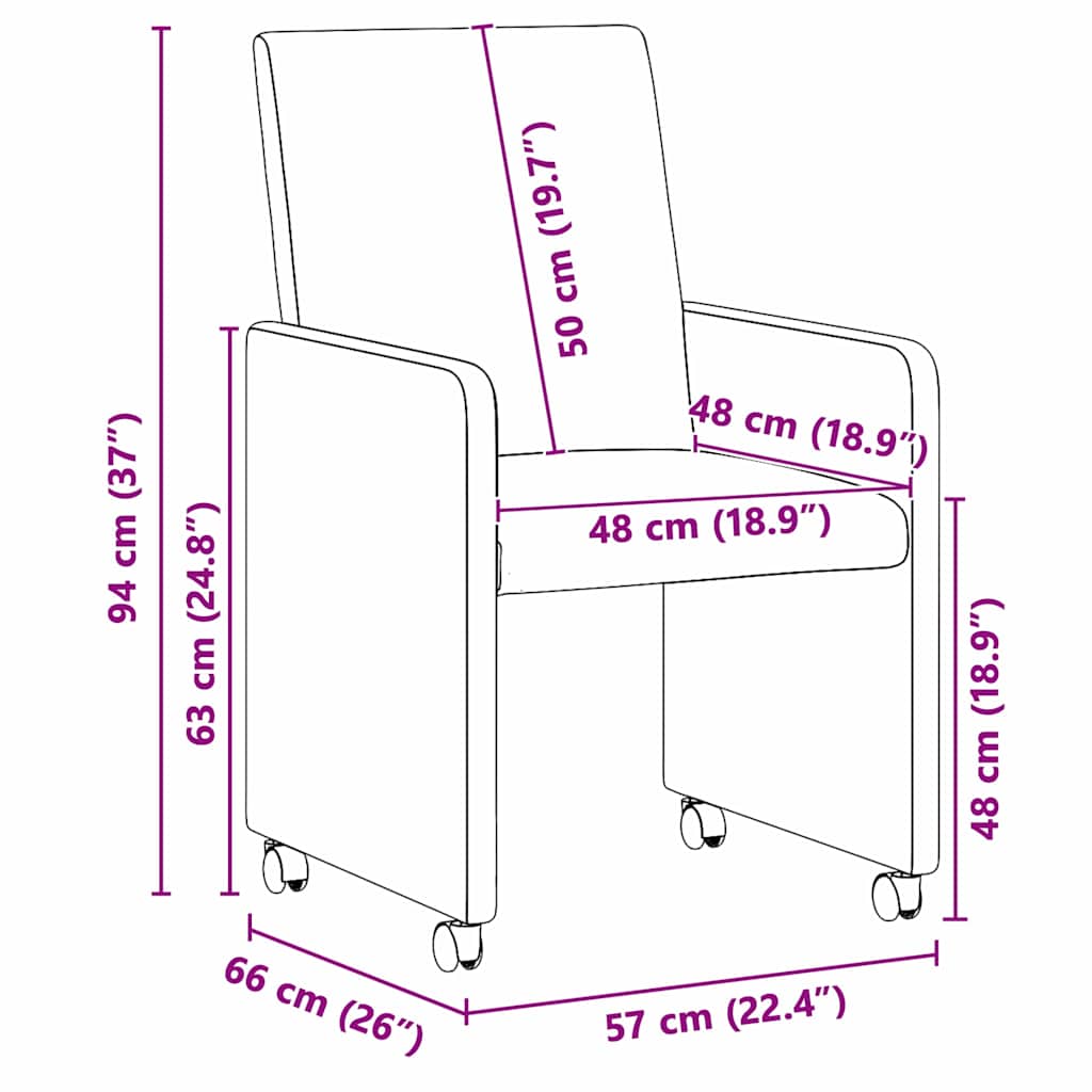 vidaXL Krzesełka jadalne na kółkach 2 pcs Brązowy 57 x 66 x 94 cm