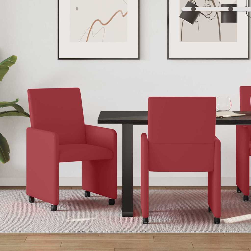 vidaXL Krzesełka jadalne na kółkach z kółkami 2 pcs czerwone wino