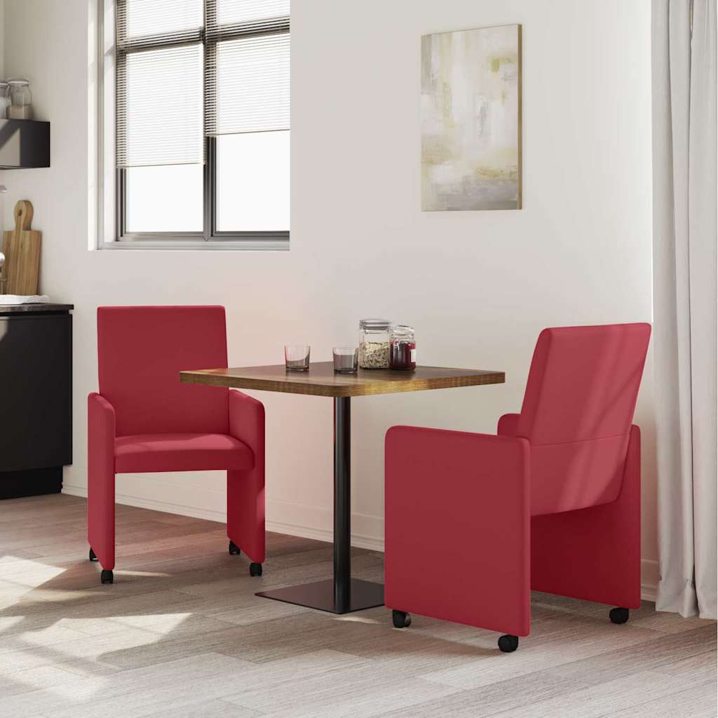 vidaXL Krzesełka jadalne na kółkach z kółkami 2 pcs czerwone wino