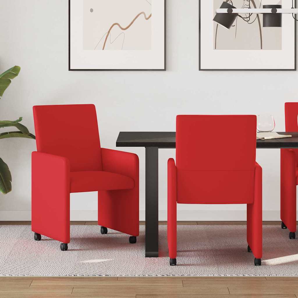 vidaXL Krzesełka jadalne na kółkach 2 pcs Czerwony 57 x 66 x 94 cm
