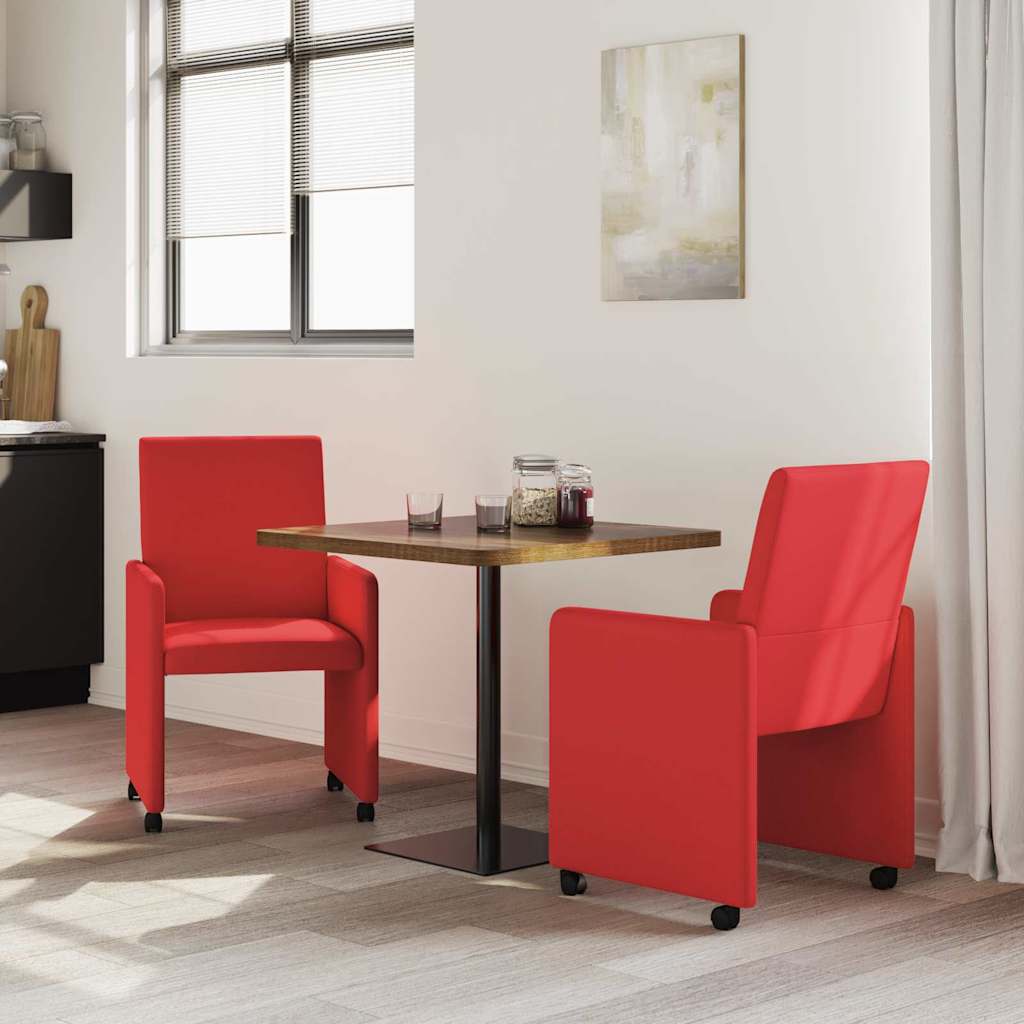 vidaXL Krzesełka jadalne na kółkach 2 pcs Czerwony 57 x 66 x 94 cm