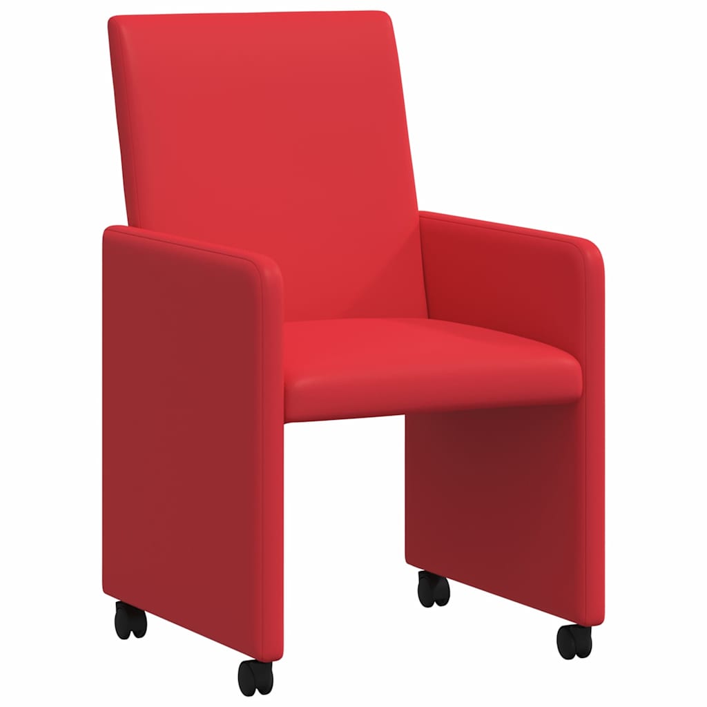 vidaXL Krzesełka jadalne na kółkach 2 pcs Czerwony 57 x 66 x 94 cm