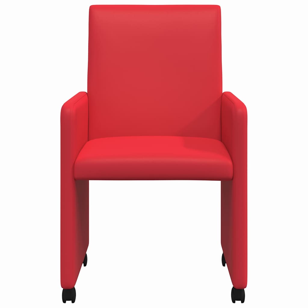vidaXL Krzesełka jadalne na kółkach 2 pcs Czerwony 57 x 66 x 94 cm