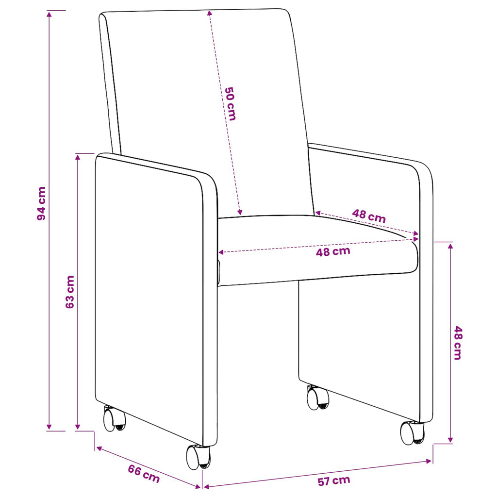 vidaXL Krzesełka jadalne na kółkach 2 pcs Czerwony 57 x 66 x 94 cm
