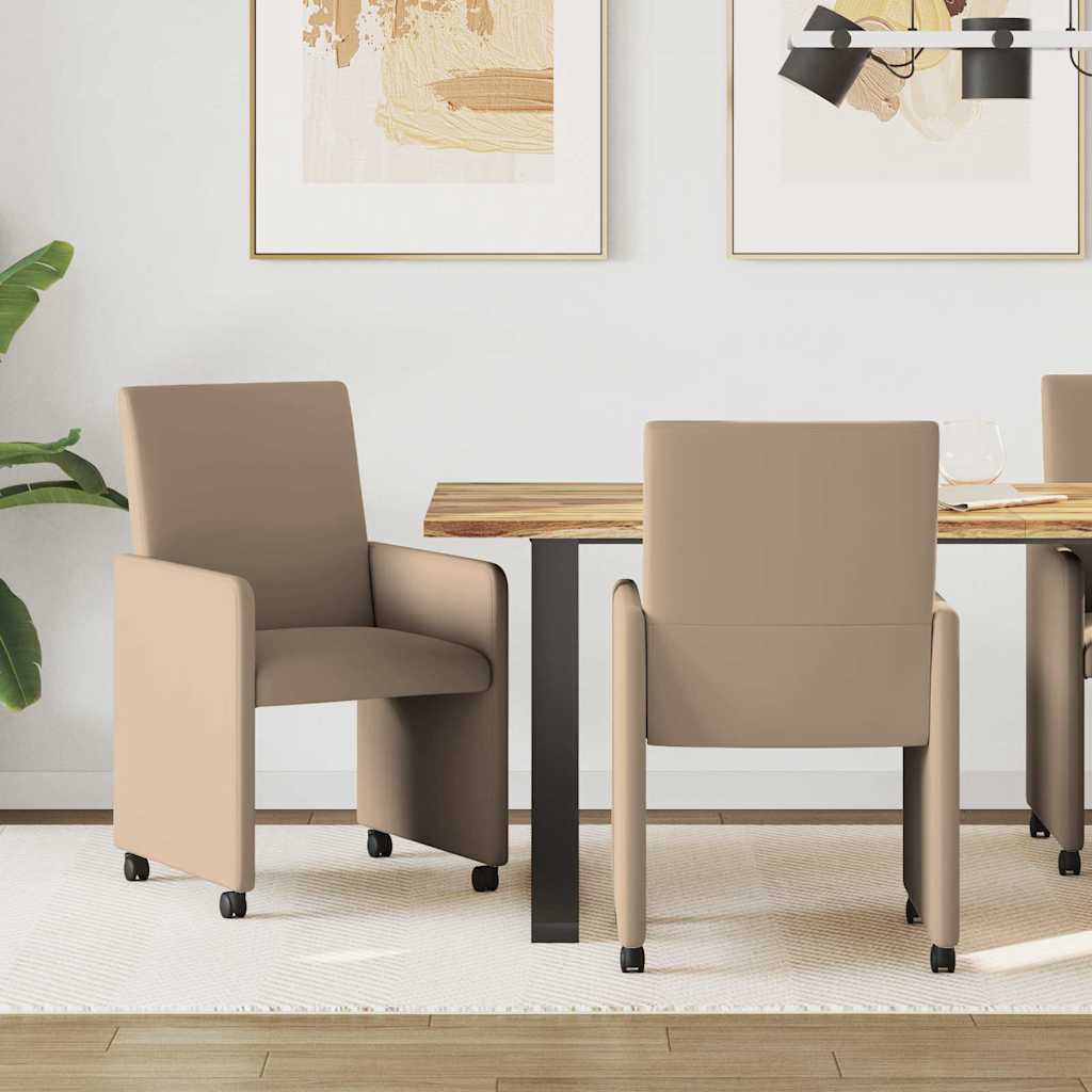 vidaXL Krzesełka jadalne na kółkach 2 pcs Cappuccino 57 x 66 x 94 cm