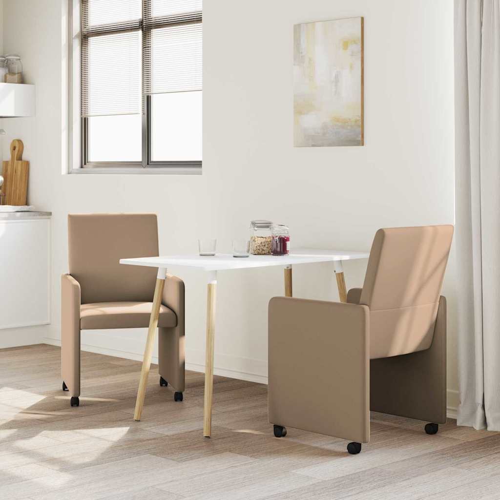 vidaXL Krzesełka jadalne na kółkach 2 pcs Cappuccino 57 x 66 x 94 cm