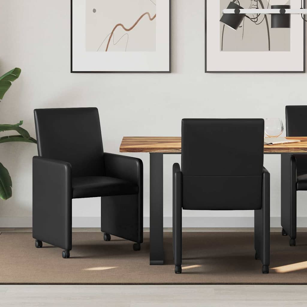 vidaXL Krzesełka jadalne na kółkach 2 pcs Czarny 57 x 66 x 94 cm