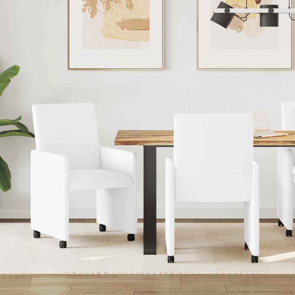 vidaXL Krzesełka jadalne na kółkach 2 pcs Biały 57 x 66 x 94 cm