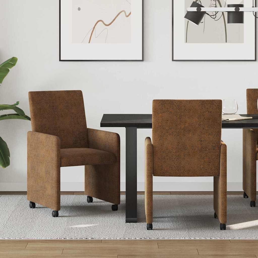 vidaXL Krzesełka jadalne na kółkach 2 pcs Brązowy 57 x 66 x 94 cm